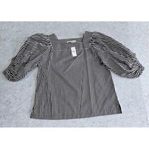 Loft Blouse Square-Neck Striped Puff Sleeve, Black & White, New w tags, Sz S